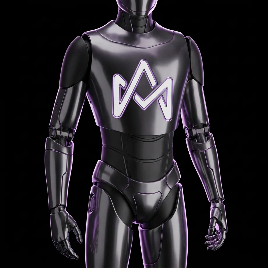 Humanoid robot with the Automatrix logo on its chest plate