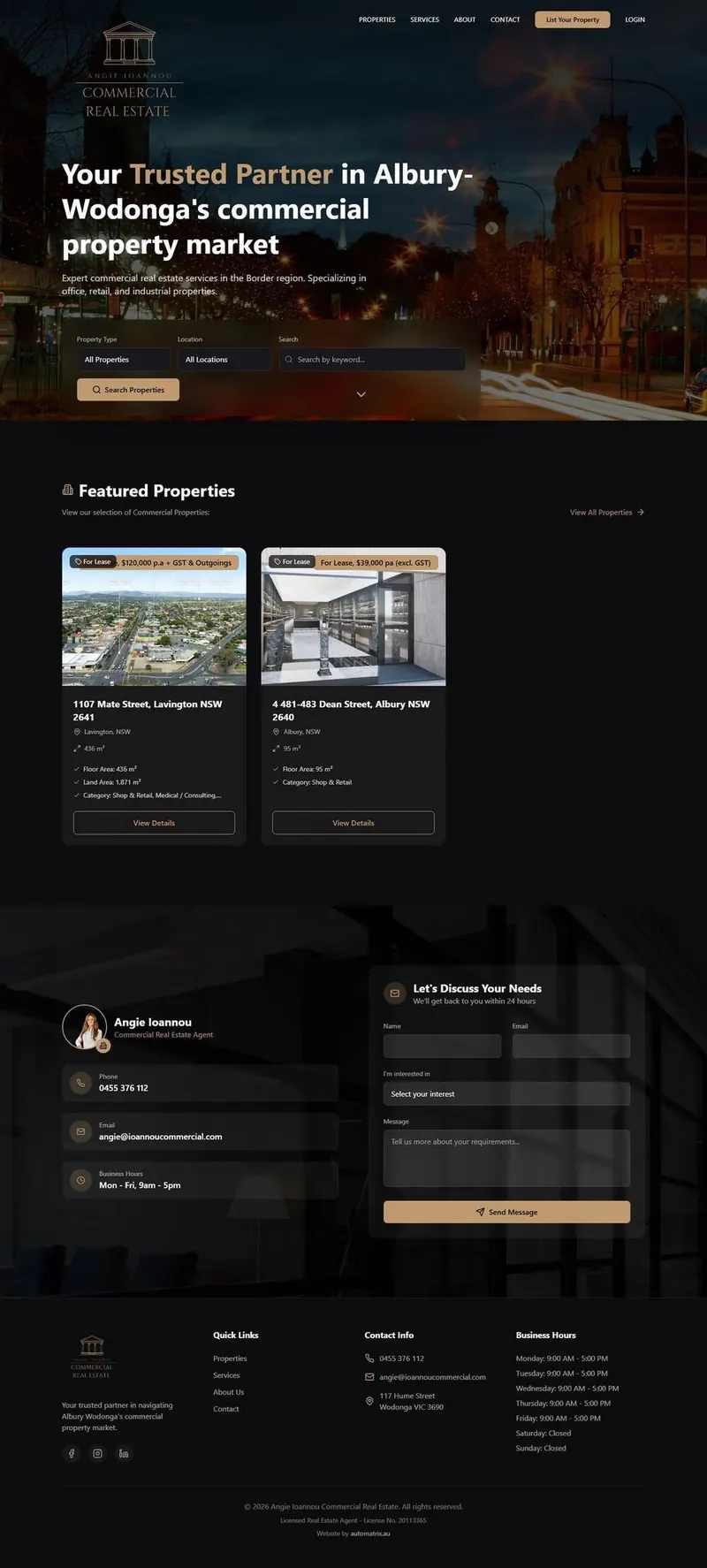 The Angie Ioannou Commercial website built by Automatrix
