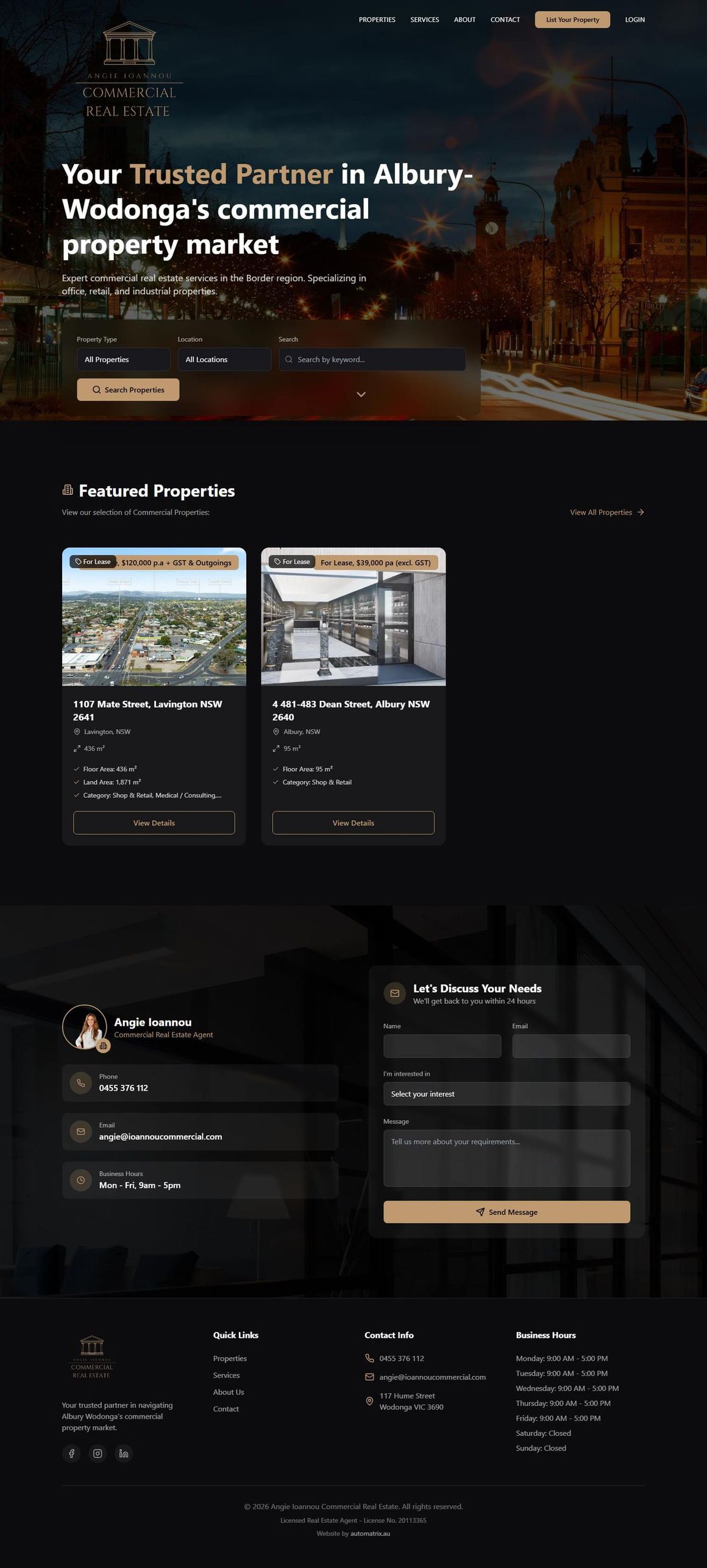 The Angie Ioannou Commercial Real Estate website built by Automatrix