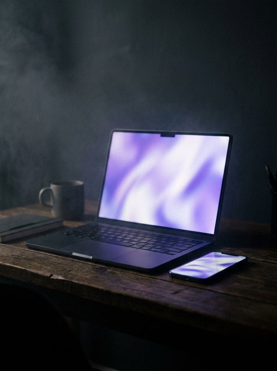 Half-open laptop with bright and colorful screen