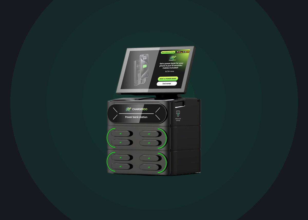 Chargeroo self-serve power bank rental station