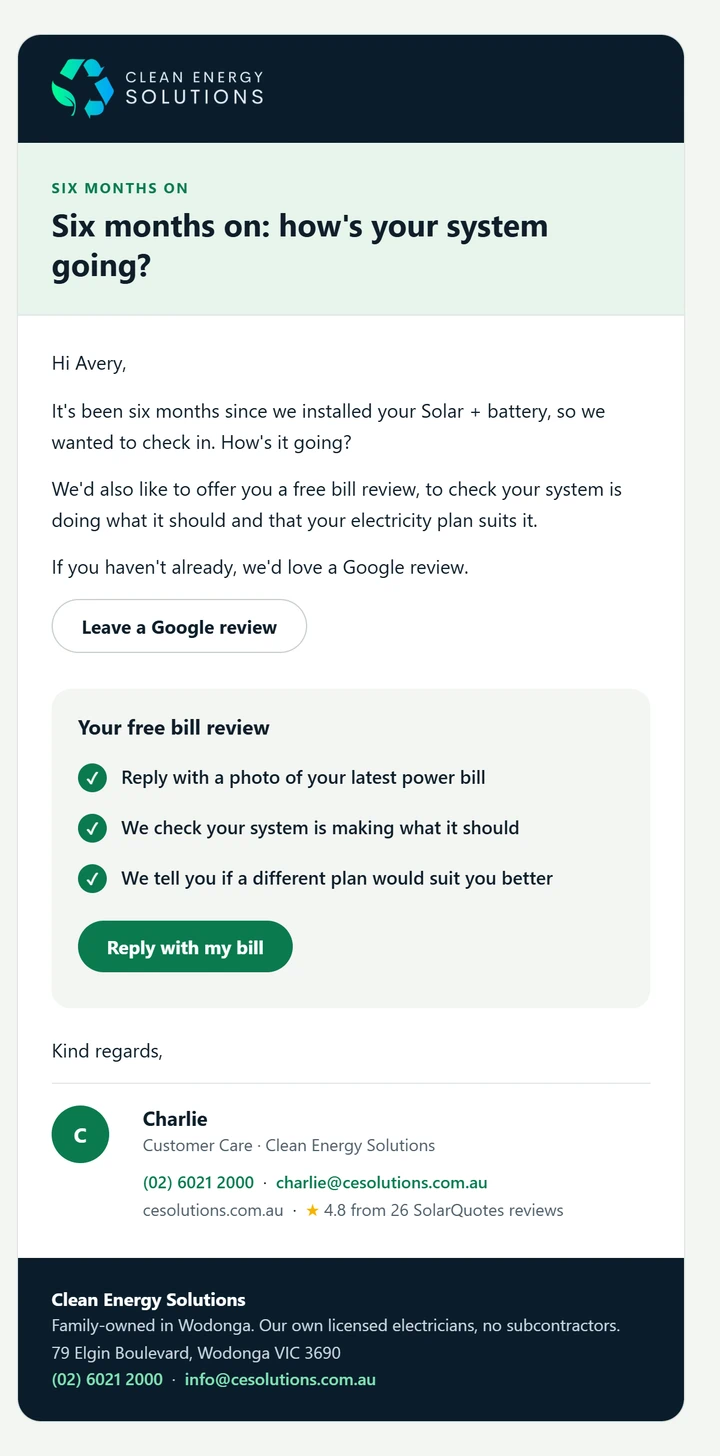 The six-month check-in with a free bill review