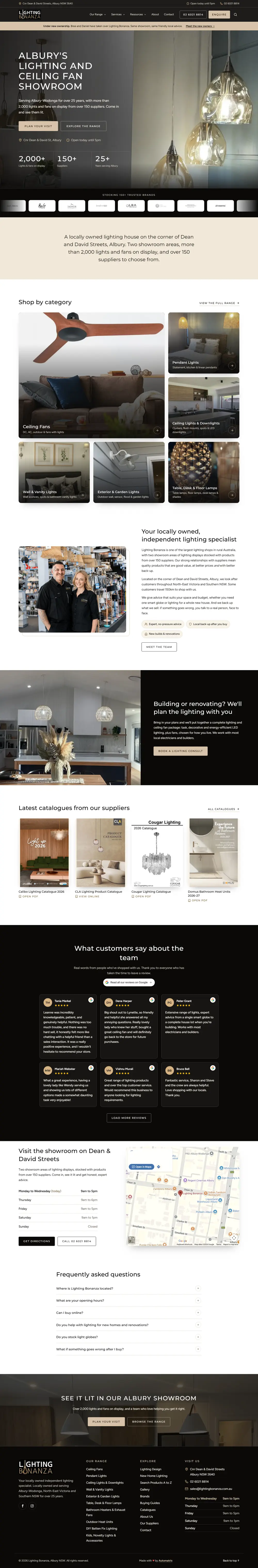 The full Lighting Bonanza homepage built by Automatrix
